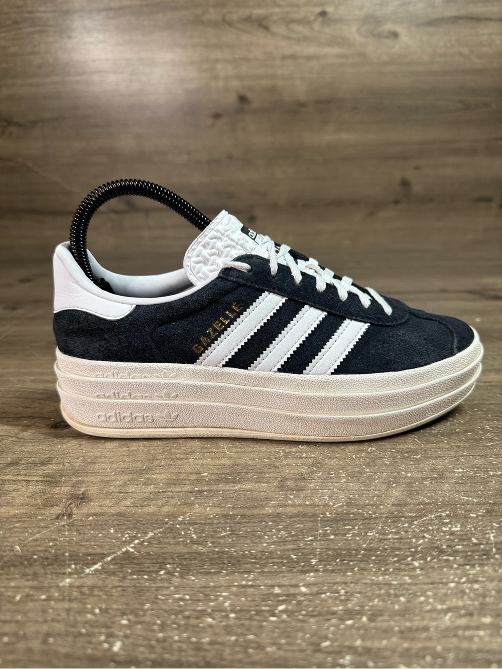Adidas Gazelle Bold Womens 6 Black White Suede Platform Shoes HQ6912